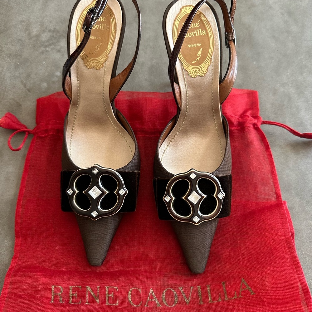 Rene Caovilla Brown Slingback Heels 35